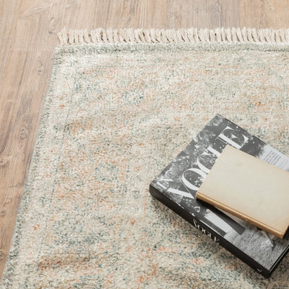 8' Gray And Beige Oriental Hand Loomed Distressed Runner Rug With Fringe