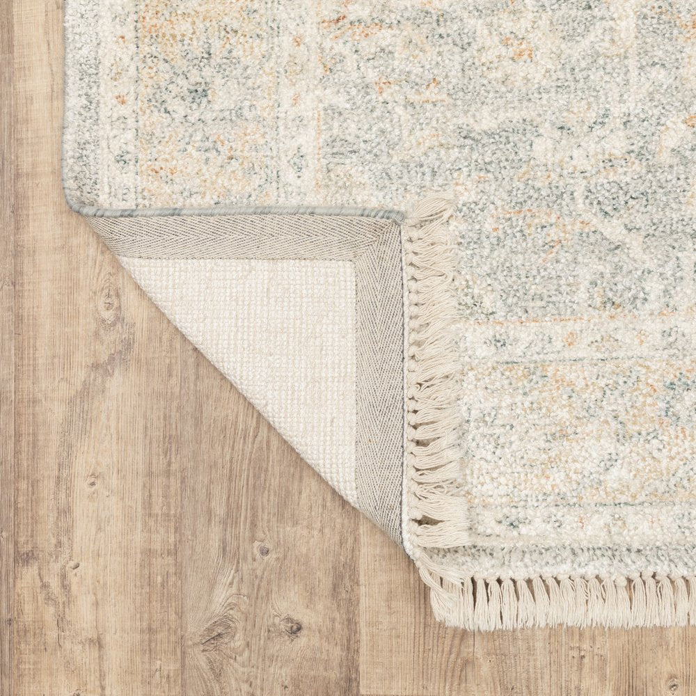 8' Gray And Beige Oriental Hand Loomed Distressed Runner Rug With Fringe