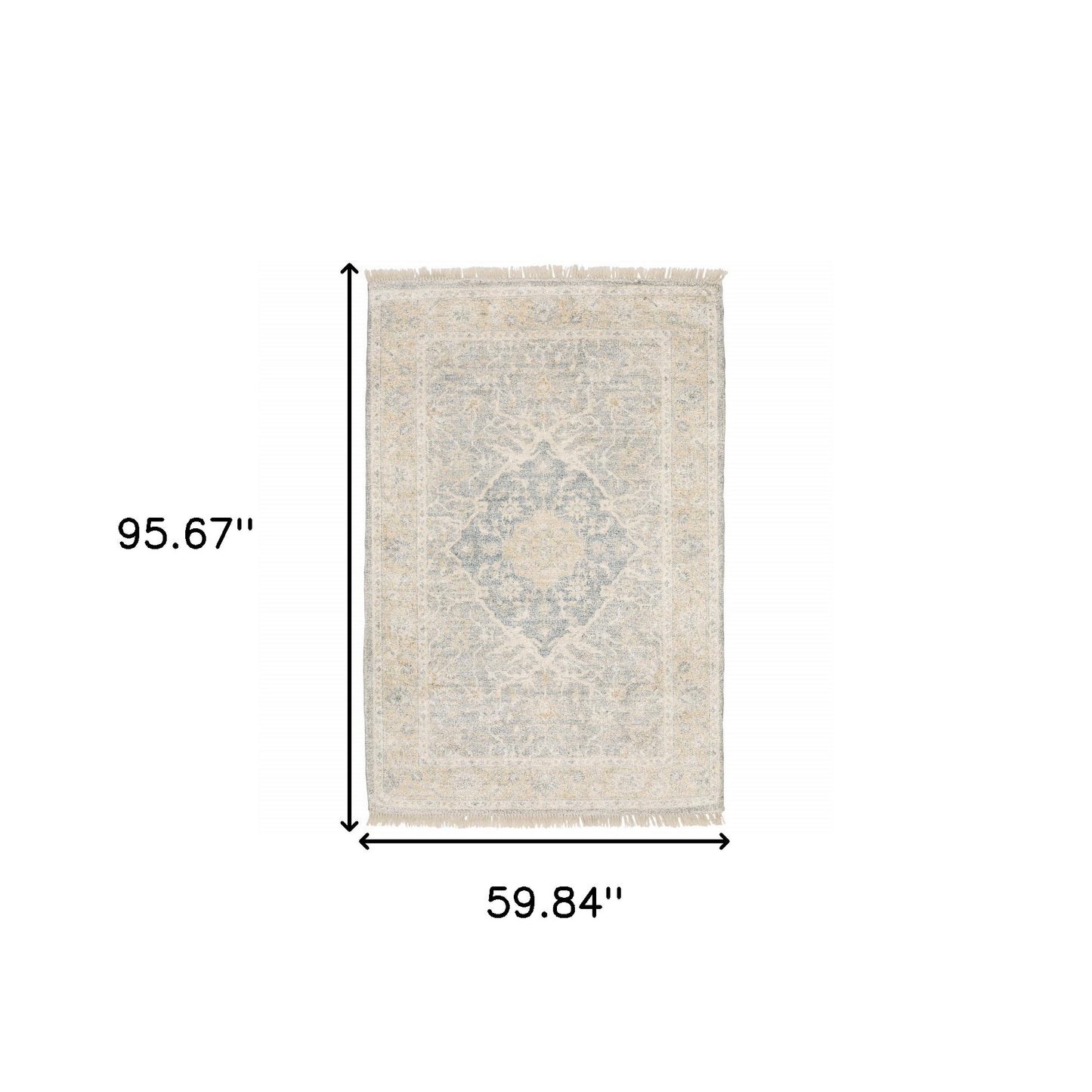 5' X 8' Grey And Beige Oriental Hand Loomed Stain Resistant Area Rug With Fringe