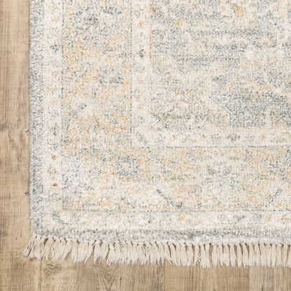 8' X 10' Grey And Beige Oriental Hand Loomed Stain Resistant Area Rug With Fringe