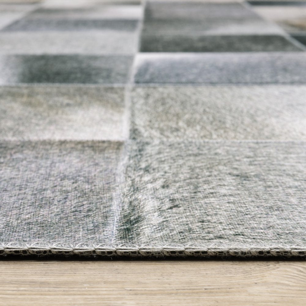 8' Gray And Charcoal Geometric Runner Rug