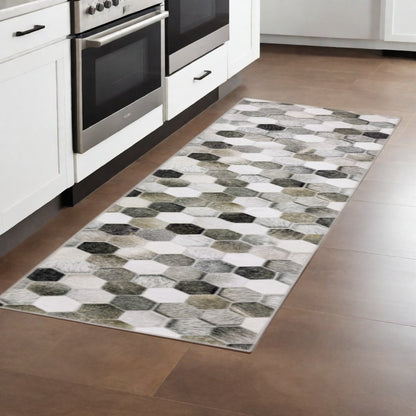 8' Gray And Charcoal Geometric Runner Rug