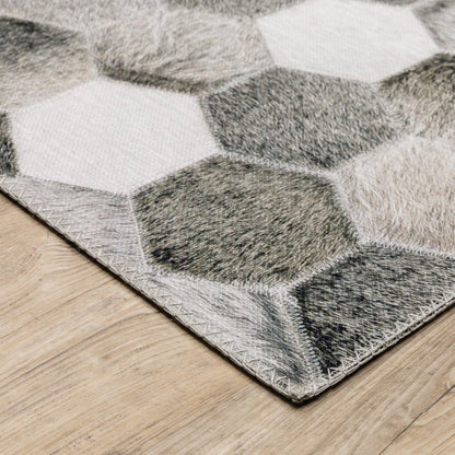 8' Gray And Charcoal Geometric Runner Rug