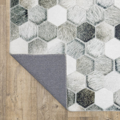 8' Gray And Charcoal Geometric Runner Rug