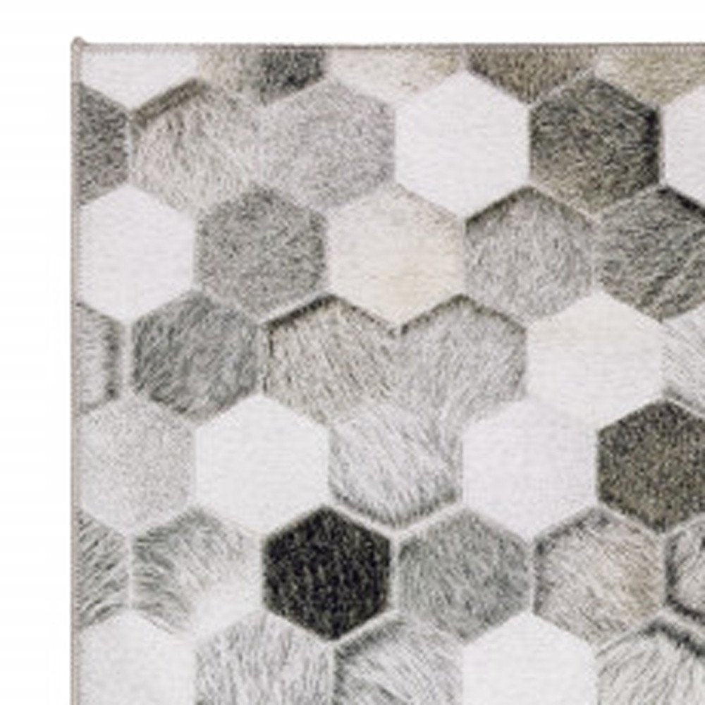 8' Gray And Charcoal Geometric Runner Rug