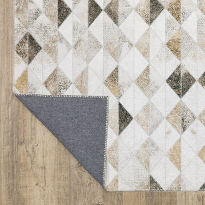 8' Beige And Gray Geometric Runner Rug