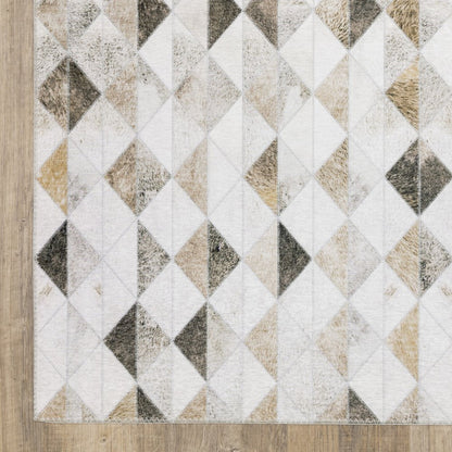 8' Beige And Gray Geometric Runner Rug