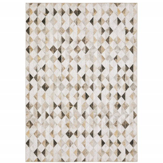 8' X 10' Beige Brown Grey And Ivory Geometric Power Loom Stain Resistant Area Rug