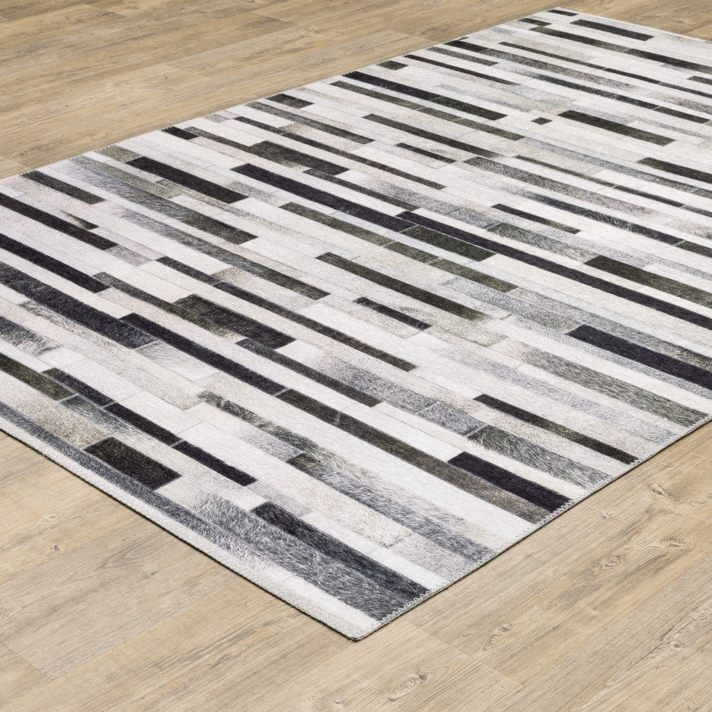 9' X 12' Grey Charcoal And Beige Geometric Power Loom Stain Resistant Area Rug