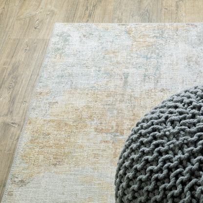 2' X 8' Blue And Yellow Abstract Power Loom Stain Resistant Runner Rug