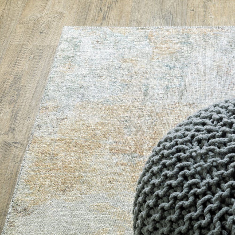 2' X 8' Blue And Yellow Abstract Power Loom Stain Resistant Runner Rug