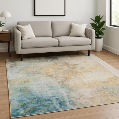 5' X 7' Blue And Yellow Abstract Power Loom Stain Resistant Area Rug