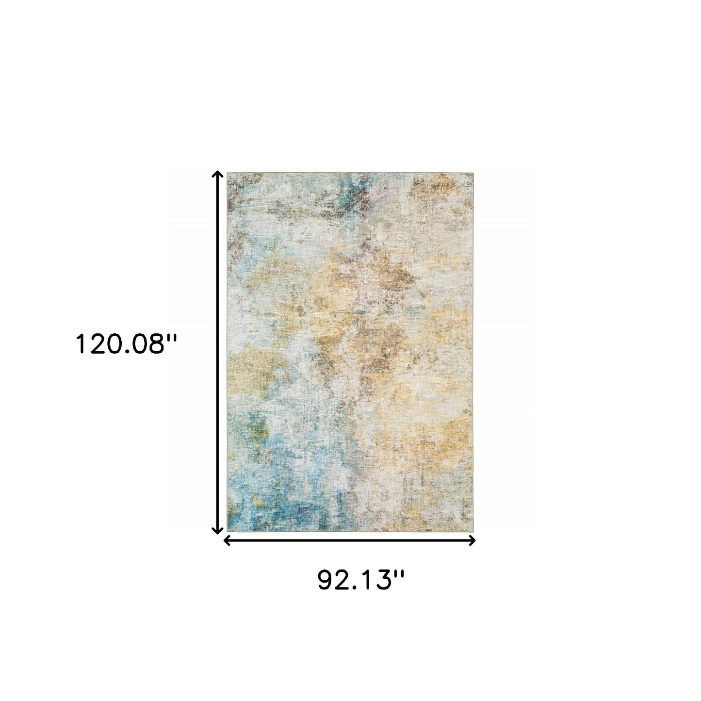 8' X 10' Yellow Gold Blue Green Brown Grey And Beige Abstract Power Loom Stain Resistant Area Rug