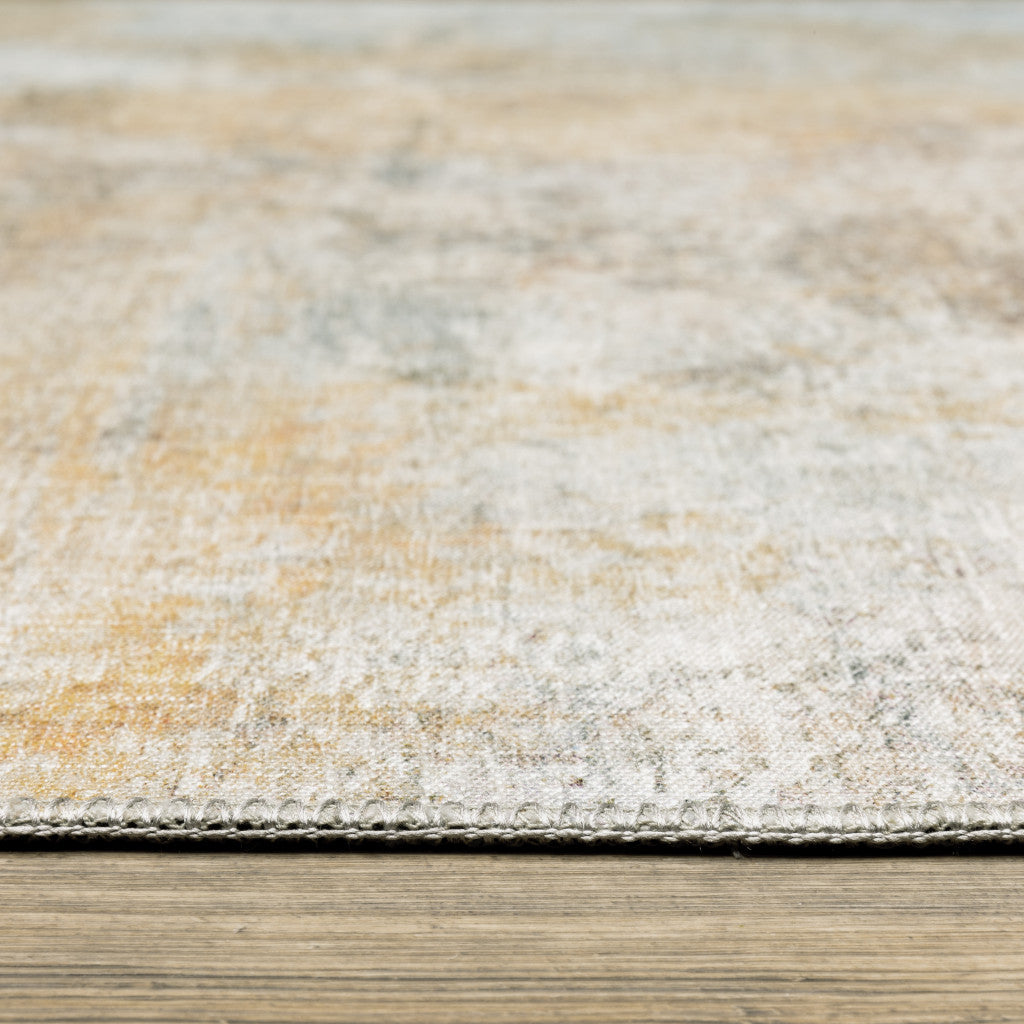 8' X 10' Yellow Gold Blue Green Brown Grey And Beige Abstract Power Loom Stain Resistant Area Rug