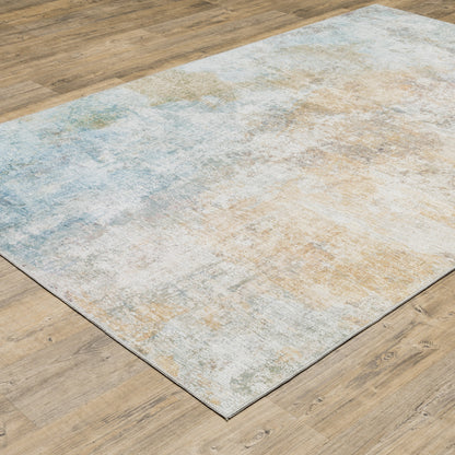 8' X 10' Yellow Gold Blue Green Brown Grey And Beige Abstract Power Loom Stain Resistant Area Rug