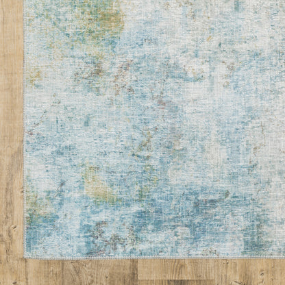 8' X 10' Yellow Gold Blue Green Brown Grey And Beige Abstract Power Loom Stain Resistant Area Rug