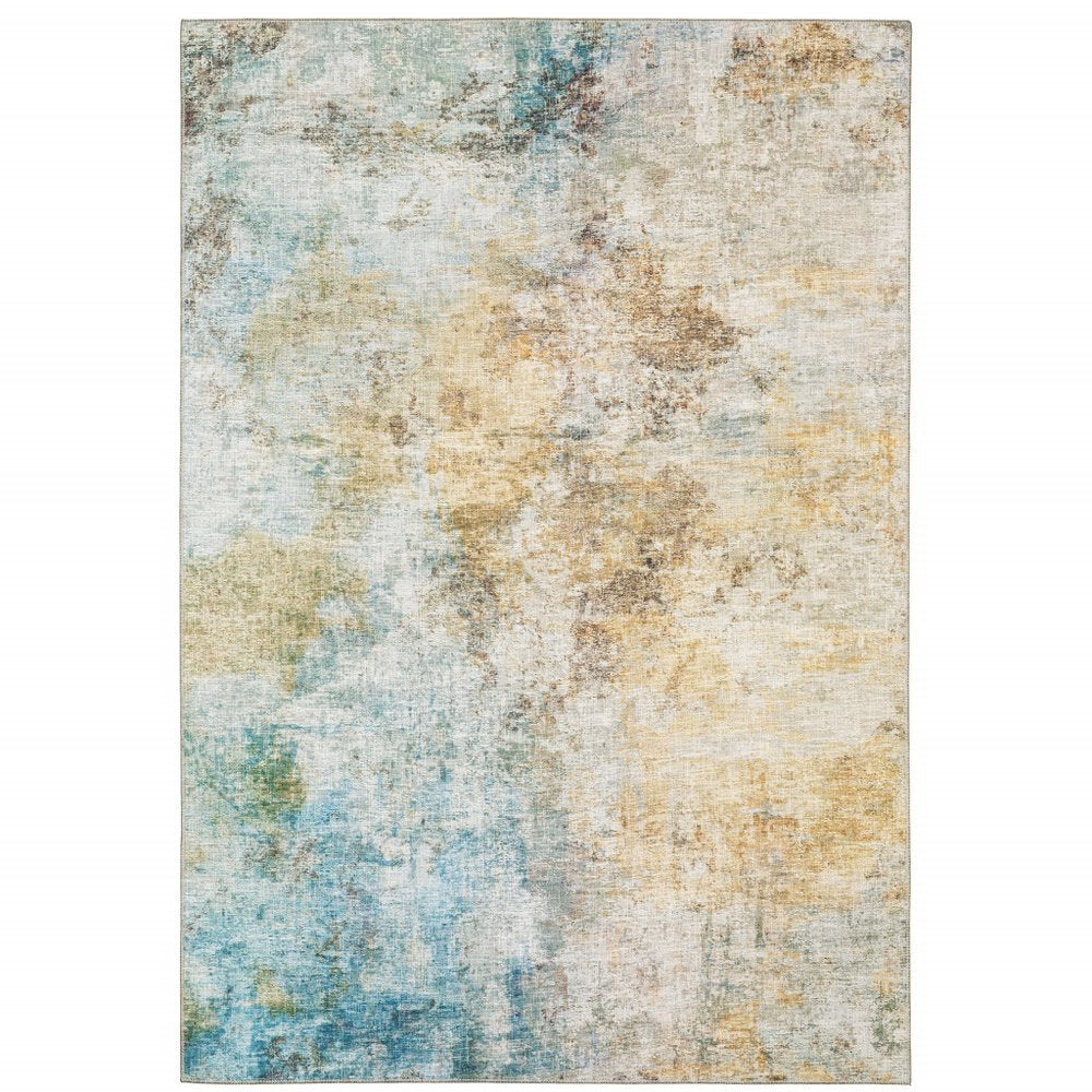9' X 12' Yellow And Blue Abstract Area Rug