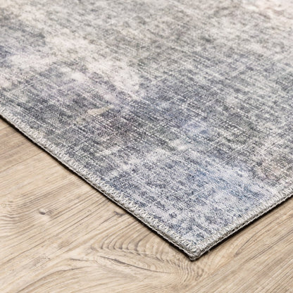 8' Blue And Beige Abstract Distressed Runner Rug