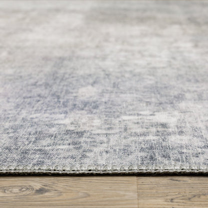8' Blue And Beige Abstract Distressed Runner Rug