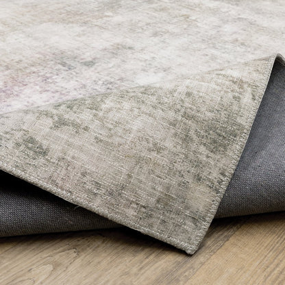 8' Blue And Beige Abstract Distressed Runner Rug