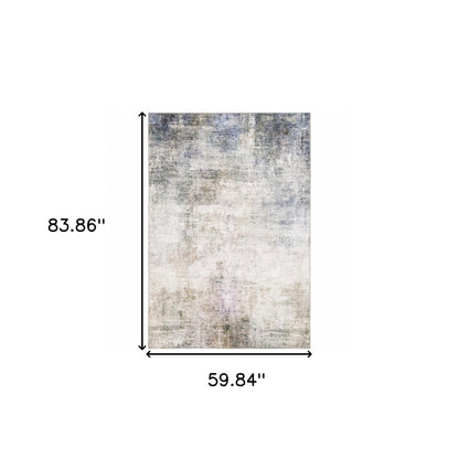 5' X 7' Beige Blue Grey Green Brown And Purple Abstract Power Loom Stain Resistant Area Rug