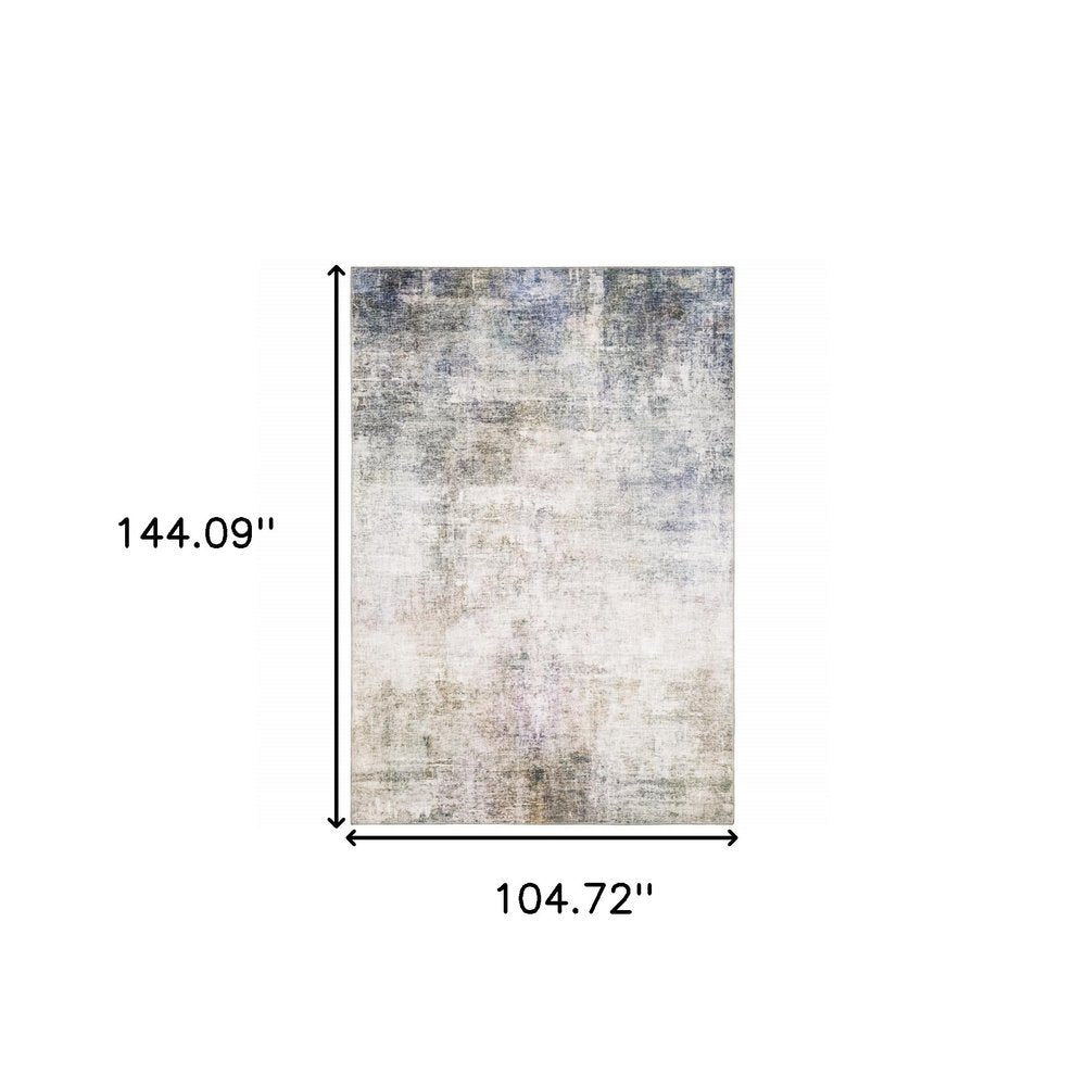 9' X 12' Blue And Beige Abstract Distressed Area Rug