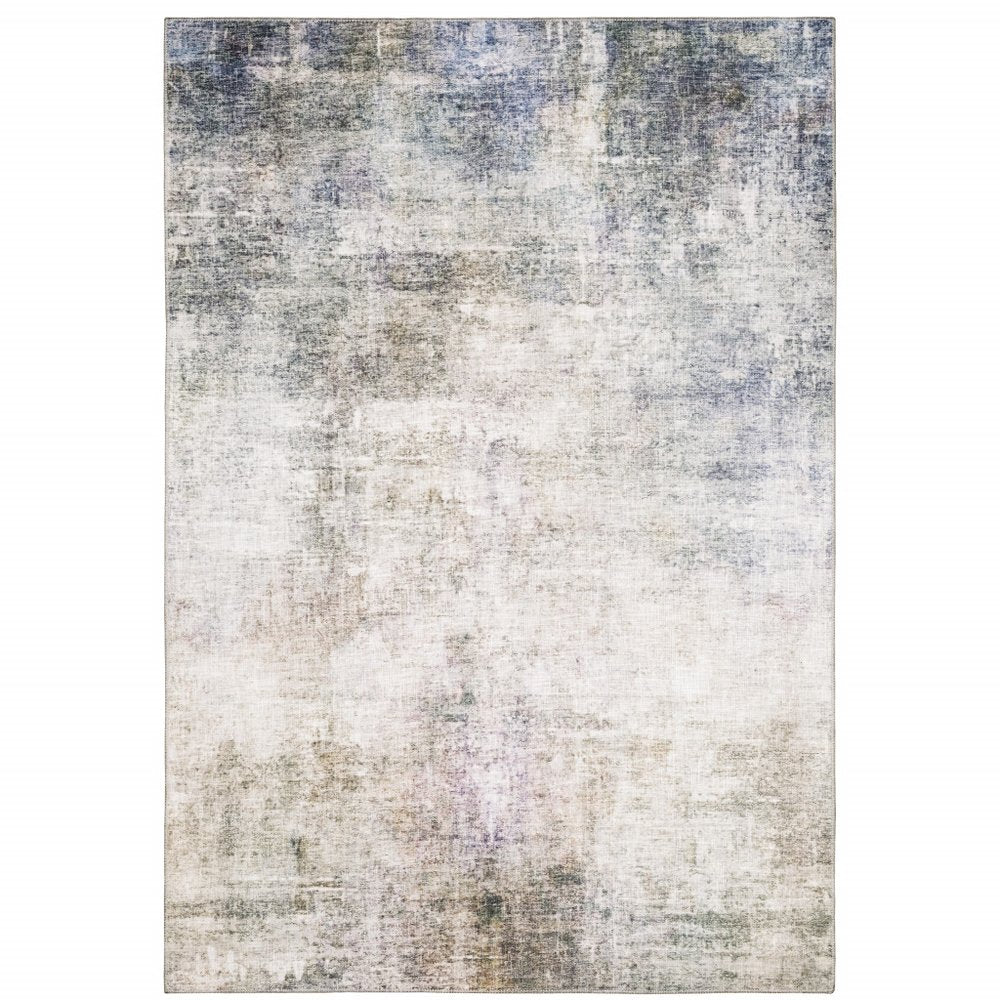 9' X 12' Blue And Beige Abstract Distressed Area Rug