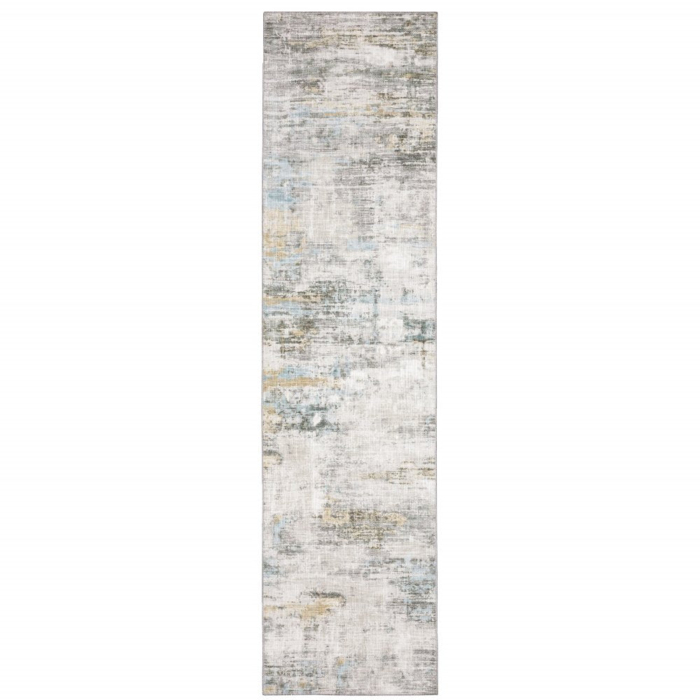 2' X 8' Gray And Ivory Abstract Power Loom Stain Resistant Runner Rug