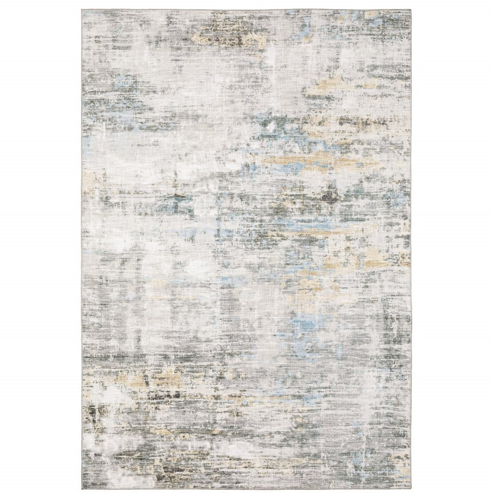 8' X 10' Beige And Gray Abstract Distressed Area Rug