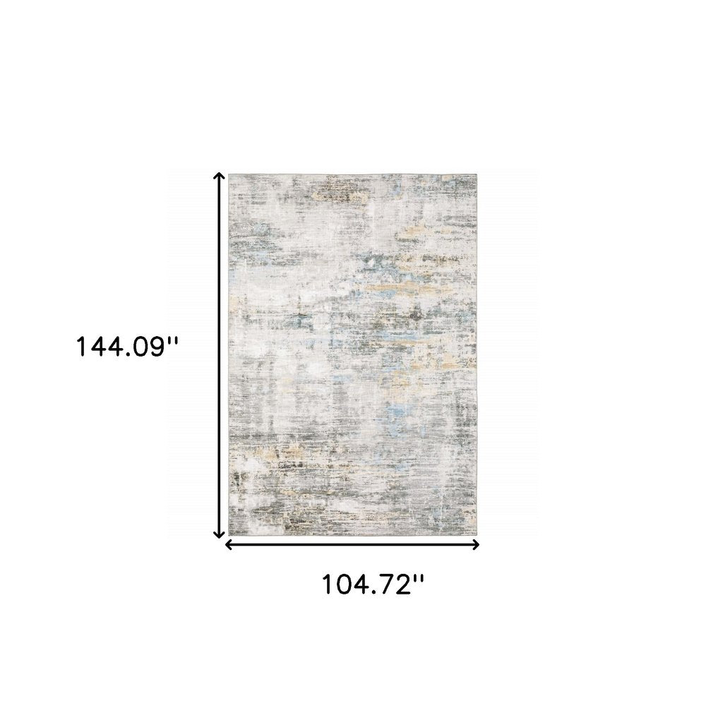 9' X 12' Beige And Gray Abstract Distressed Area Rug