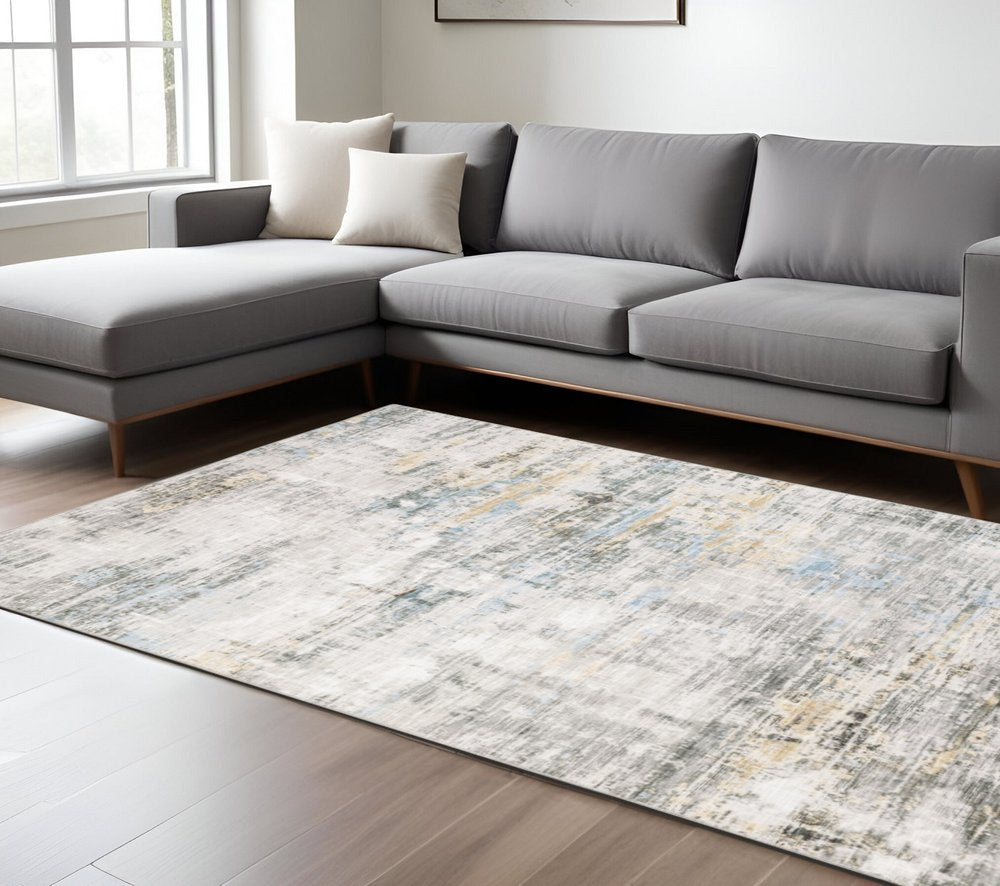 9' X 12' Beige And Gray Abstract Distressed Area Rug