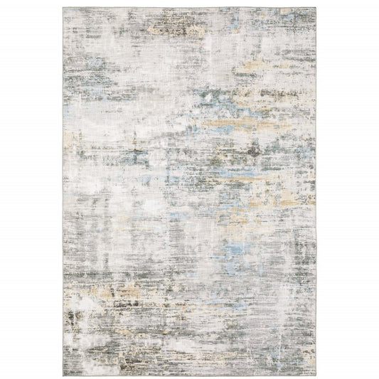 9' X 12' Beige And Gray Abstract Distressed Area Rug