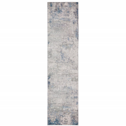 2' X 8' Grey And Blue Abstract Power Loom Stain Resistant Runner Rug