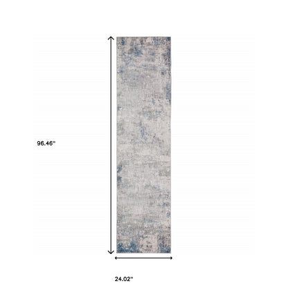 2' X 8' Grey And Blue Abstract Power Loom Stain Resistant Runner Rug