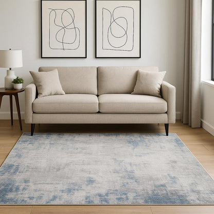 5' X 7' Grey And Blue Abstract Power Loom Stain Resistant Area Rug