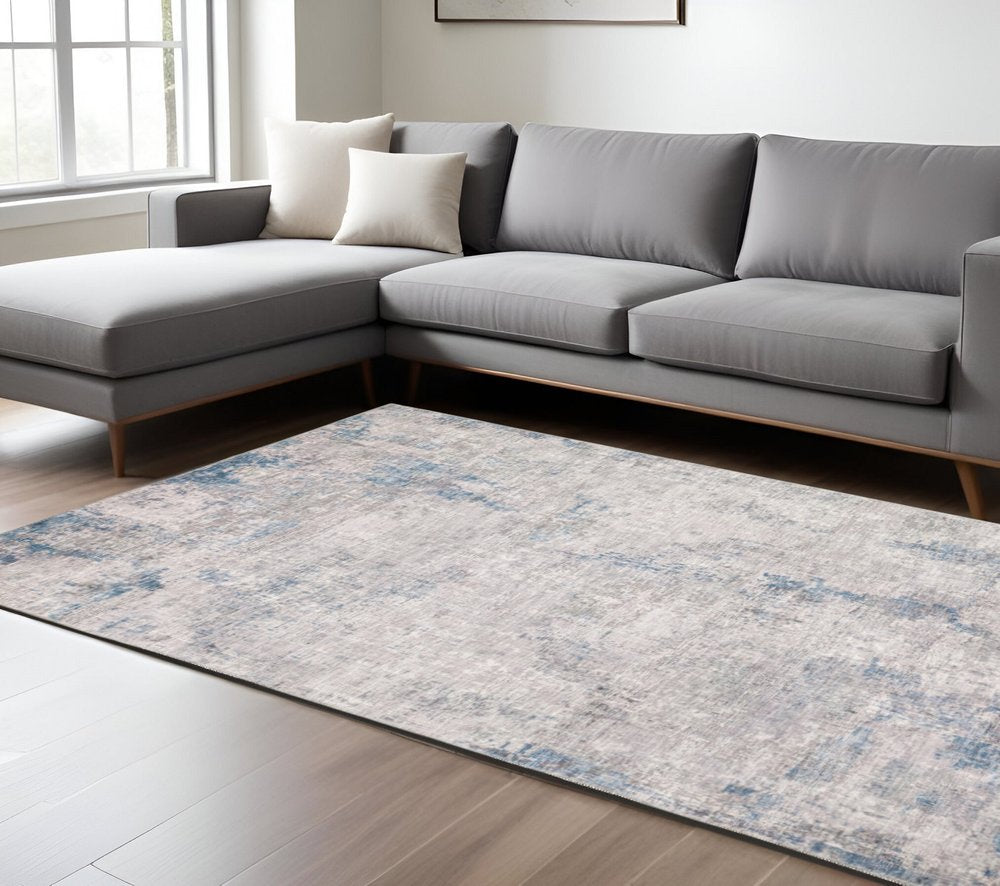 9' X 12' Blue And Gray Abstract Distressed Area Rug