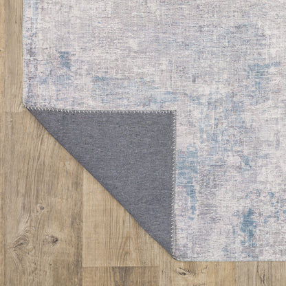 9' X 12' Grey And Blue Abstract Power Loom Stain Resistant Area Rug