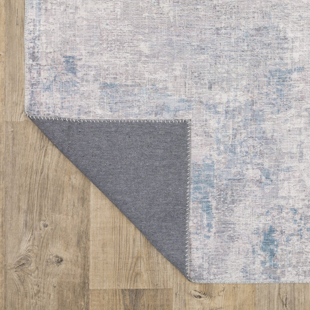 9' X 12' Blue And Gray Abstract Distressed Area Rug