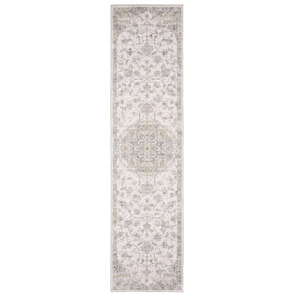 2' X 8' Beige Gold And Grey Oriental Power Loom Stain Resistant Runner Rug