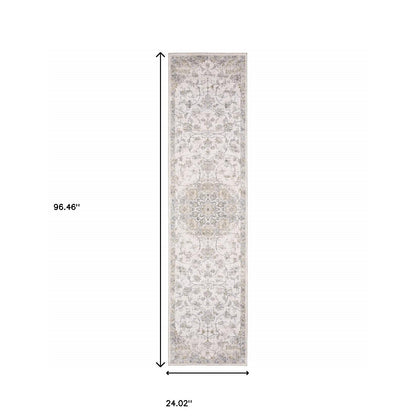 2' X 8' Beige Gold And Grey Oriental Power Loom Stain Resistant Runner Rug