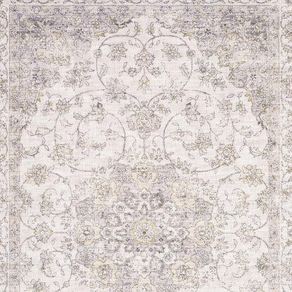 5' X 7' Beige Gold And Grey Oriental Power Loom Stain Resistant Area Rug