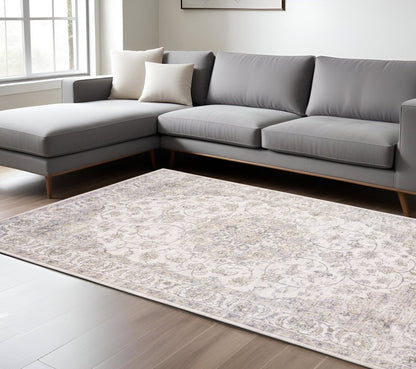 8' X 10' Beige And Gold Oriental Distressed Area Rug