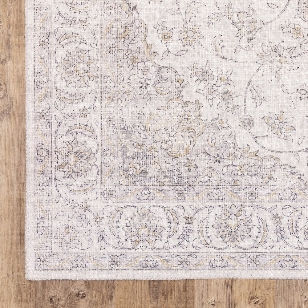 8' X 10' Beige And Gold Oriental Distressed Area Rug