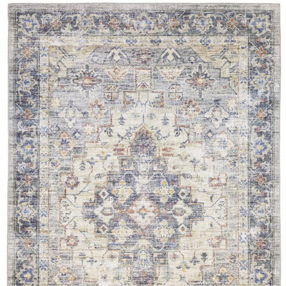 5' X 7' Blue Gold Grey Orange Yellow And Purple Oriental Power Loom Stain Resistant Area Rug