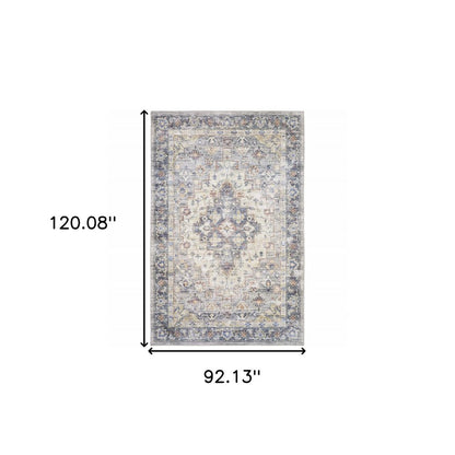 8' X 10' Blue And Gold Oriental Distressed Area Rug