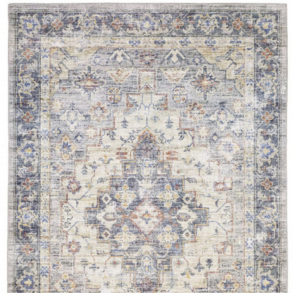 8' X 10' Blue And Gold Oriental Distressed Area Rug