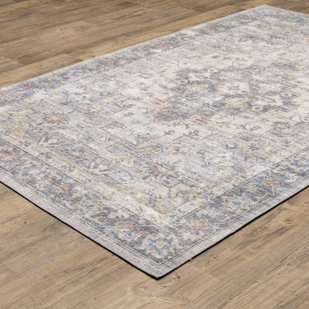 8' X 10' Blue And Gold Oriental Distressed Area Rug