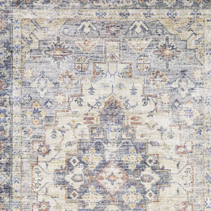 9' X 12' Blue And Gold Oriental Distressed Area Rug