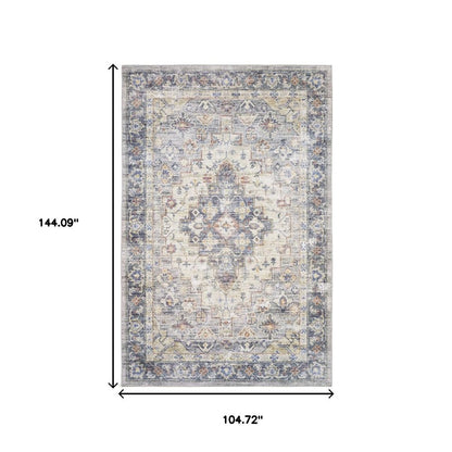 9' X 12' Blue And Gold Oriental Distressed Area Rug