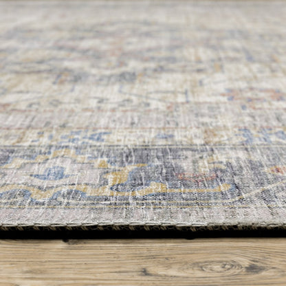 9' X 12' Blue And Gold Oriental Distressed Area Rug